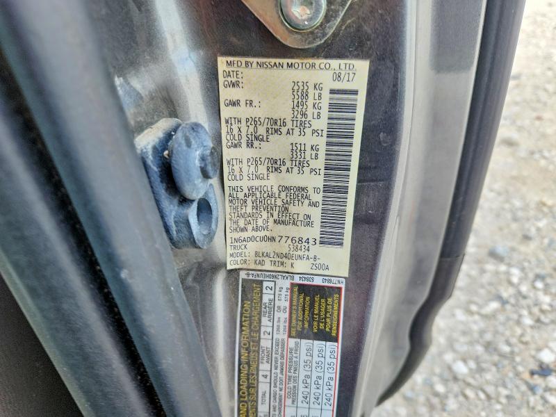 2017 Nissan Frontier მანქანა იყიდება აუქციონზე, vin: 1N6AD0CU0HN776843, აუქციონის ნომერი: 54044946