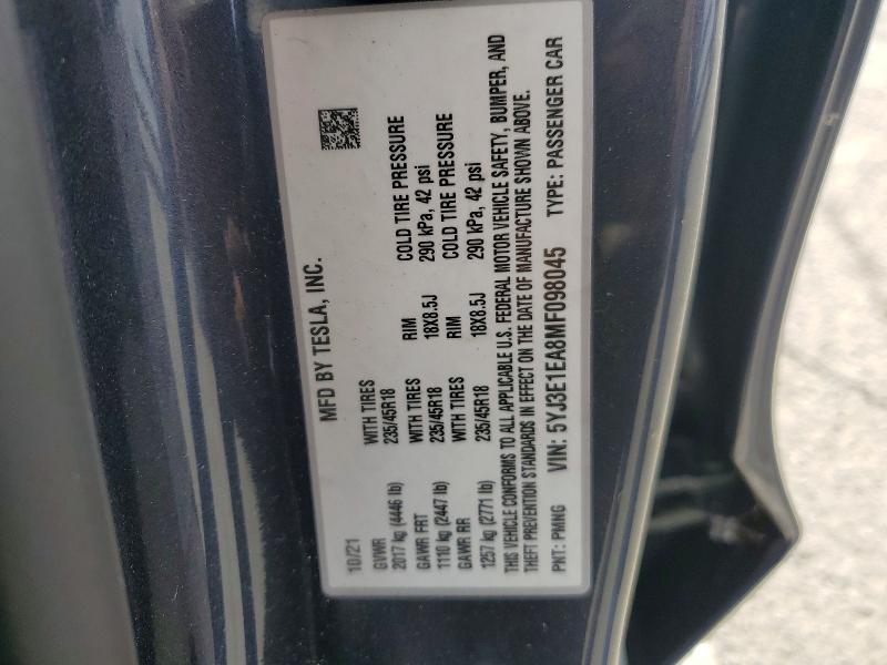 Aukcja sprzedaży 2021 Tesla Model 3, vin: 5YJ3E1EA8MF098045, numer aukcji: 52195796