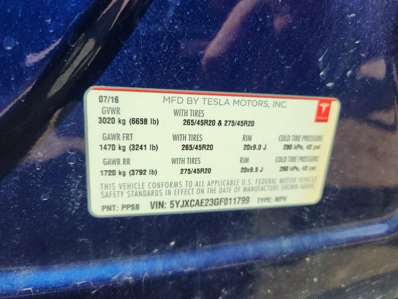 Продаж на аукціоні авто 2016 Tesla Model X, vin: 5YJXCAE23GF011799, номер лоту: 54684556
