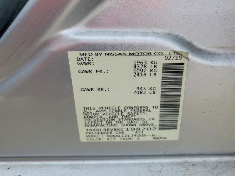 Aukcja sprzedaży 2019 Nissan Altima, vin: 1N4BL4EV8KC198202, numer aukcji: 52251746