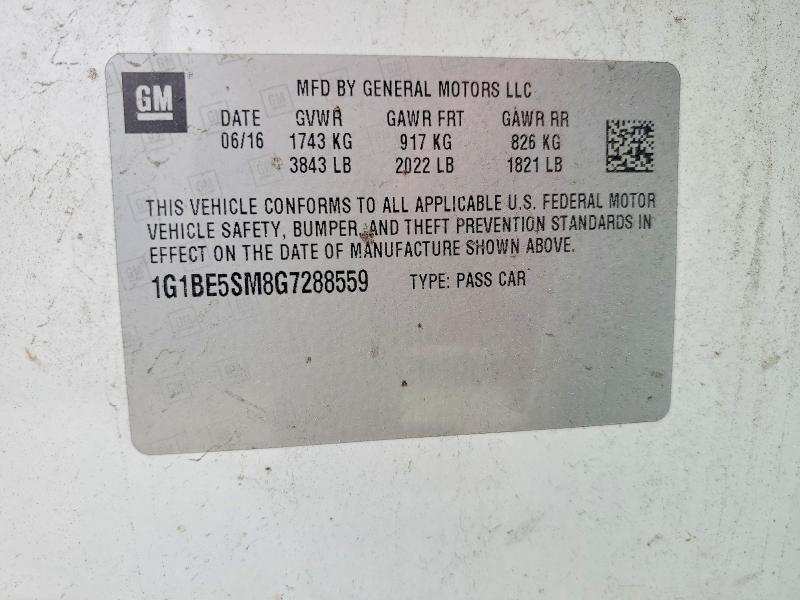 55028166 :رقم المزاد ، 1G1BE5SM8G7288559 vin ، 2016 Chevrolet Cruze مزاد بيع