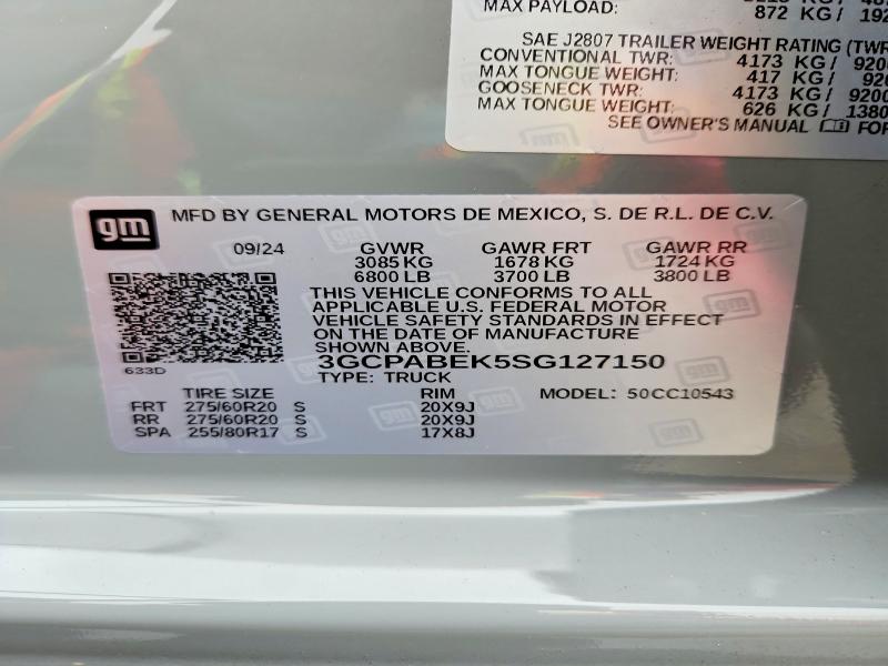 Продажа на аукционе авто 2025 Chevrolet Silverado, vin: 3GCPABEK5SG127150, номер лота: 53835566