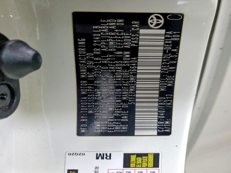54986906 :رقم المزاد ، 5YFEPMAE9MP166404 vin ، 2021 Toyota Corolla مزاد بيع