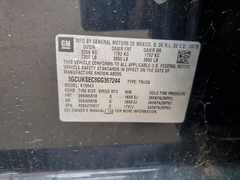 Aukcja sprzedaży 2016 Chevrolet Silverado, vin: 3GCUKSEC8GG367244, numer aukcji: 54518186