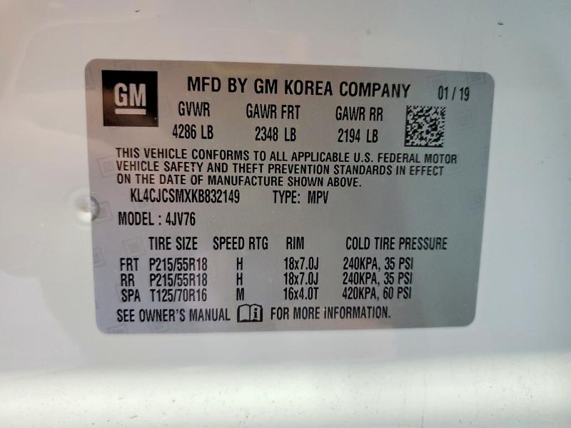 Продаж на аукціоні авто 2019 Buick Encore, vin: KL4CJCSMXKB832149, номер лоту: 52299176