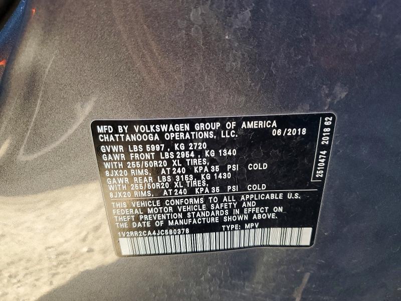 53063706 :رقم المزاد ، 1V2RR2CA4JC580378 vin ، 2018 Volkswagen Atlas مزاد بيع