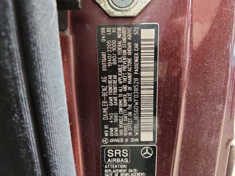 1998 Mercedes-benz Clk მანქანა იყიდება აუქციონზე, vin: WDBLJ65G0WF038528, აუქციონის ნომერი: 54819726