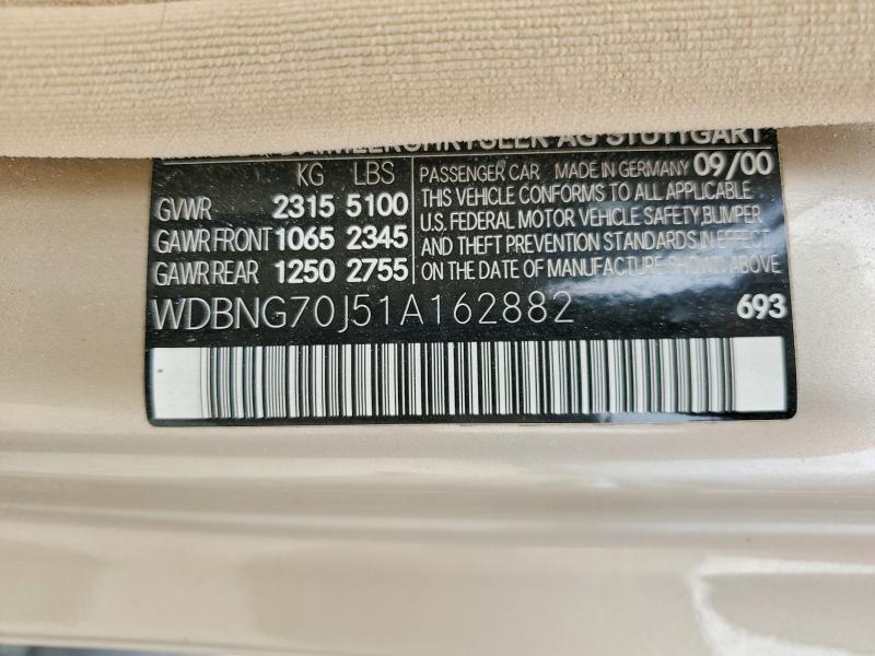 52163906 :رقم المزاد ، WDBNG70J51A162882 vin ، 2001 Mercedes-benz S مزاد بيع