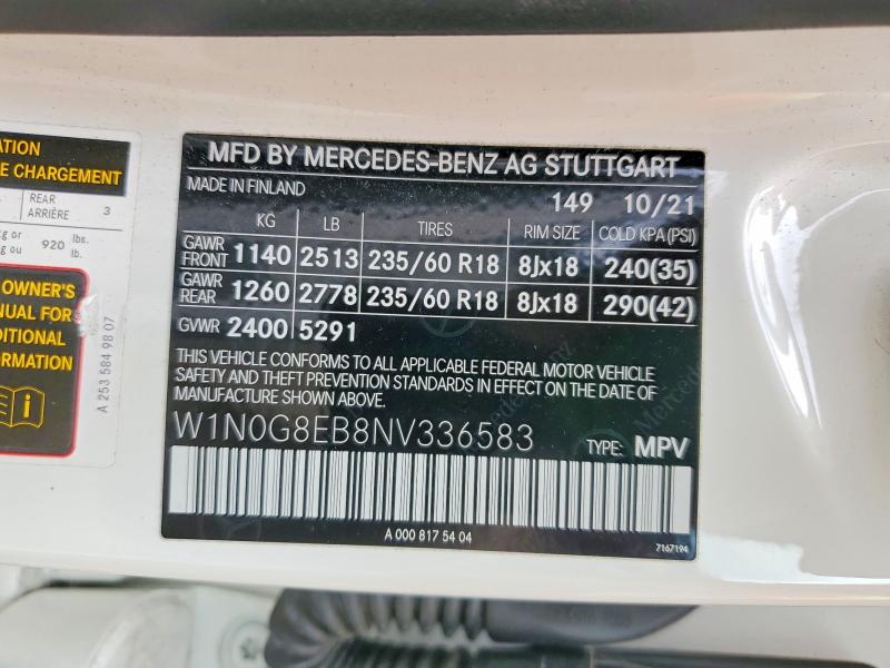 Продаж на аукціоні авто 2022 Mercedes-benz Glc, vin: W1N0G8EB8NV336583, номер лоту: 52552616