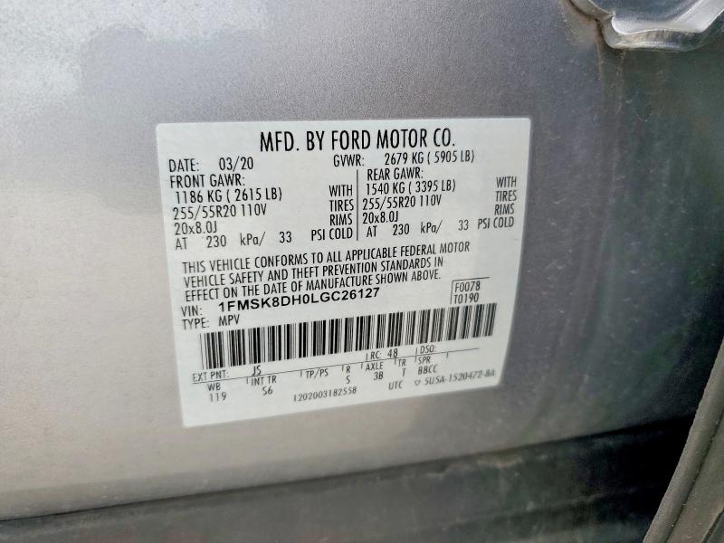 2020 Ford Explorer მანქანა იყიდება აუქციონზე, vin: 1FMSK8DH0LGC26127, აუქციონის ნომერი: 54725176