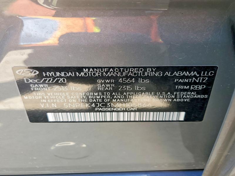 Продаж на аукціоні авто 2021 Hyundai Sonata, vin: 5NPEK4JC3MH105866, номер лоту: 54795406