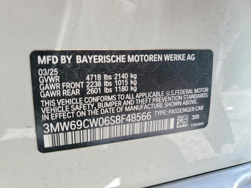 54457126 :رقم المزاد ، 3MW69CW06S8F48566 vin ، 2025 Bmw 330i مزاد بيع