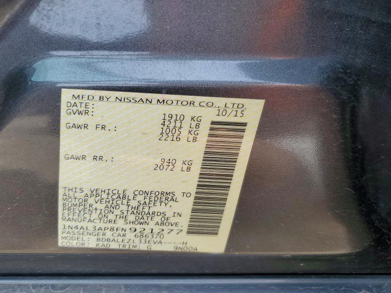 Продажа на аукционе авто 2015 Nissan Altima, vin: 1N4AL3AP8FN921277, номер лота: 55091236