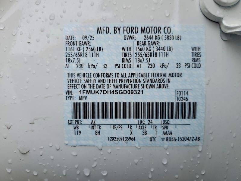 52702936 :رقم المزاد ، 1FMUK7DH4SGD09321 vin ، 2025 Ford Explorer مزاد بيع