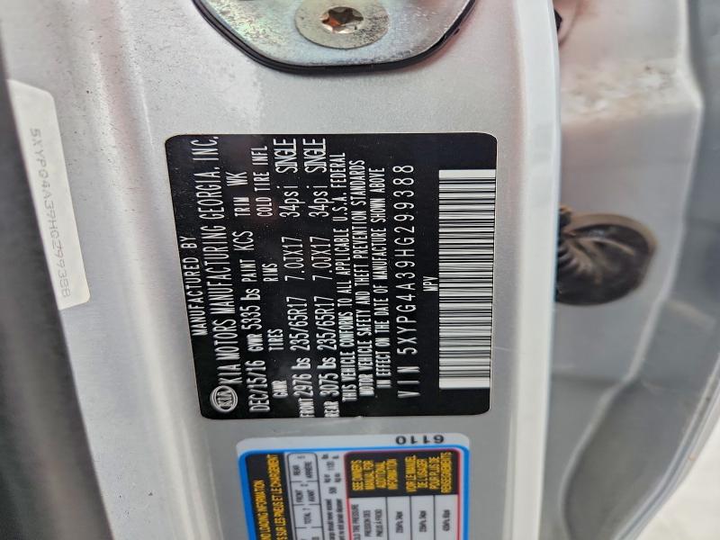 2017 Kia Sorento მანქანა იყიდება აუქციონზე, vin: 5XYPG4A39HG299388, აუქციონის ნომერი: 53454696