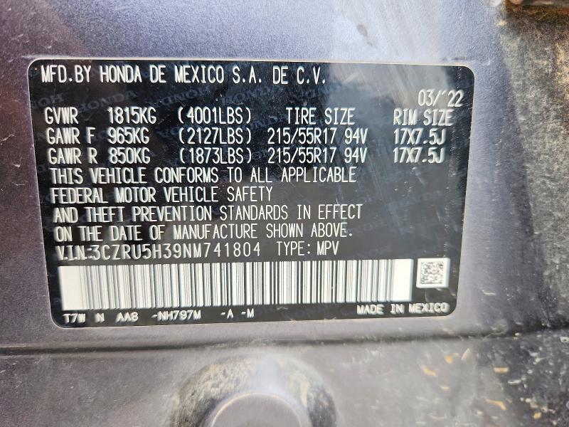 Продаж на аукціоні авто 2022 Honda Hr-v, vin: 3CZRU5H39NM741804, номер лоту: 54420256