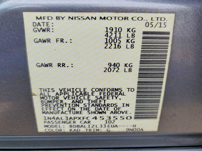 Продажа на аукционе авто 2015 Nissan Altima, vin: 1N4AL3APXFC453550, номер лота: 51531556