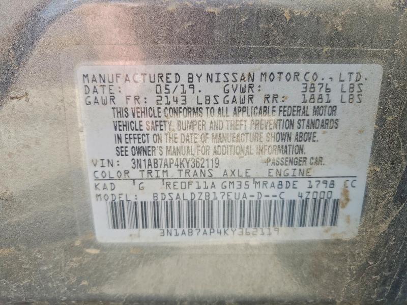 Продаж на аукціоні авто 2019 Nissan Sentra, vin: 3N1AB7AP4KY362119, номер лоту: 55620606
