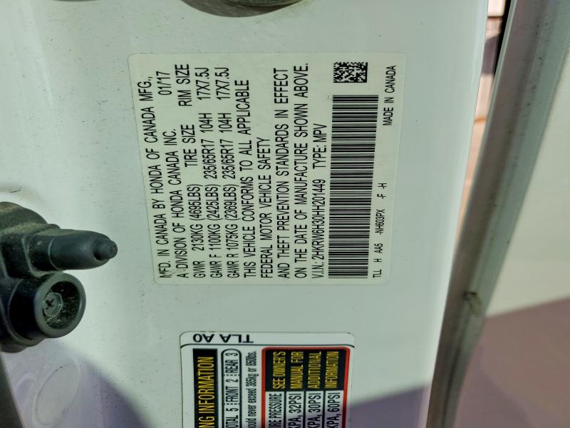 53254286 :رقم المزاد ، 2HKRW6H30HH201449 vin ، 2017 Honda Cr-v مزاد بيع