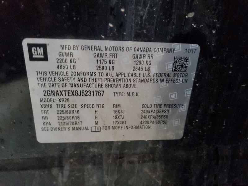 54778936 :رقم المزاد ، 2GNAXTEX8J6231767 vin ، 2018 Chevrolet Equinox مزاد بيع