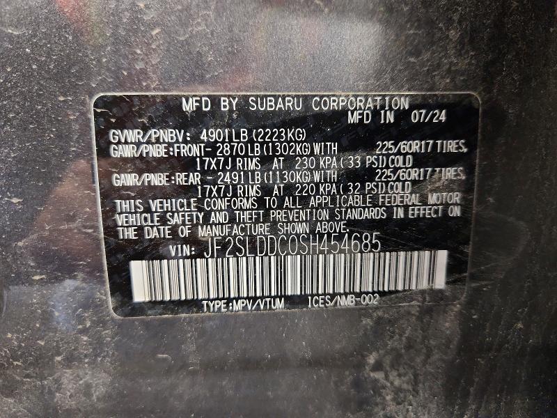2025 Subaru Forester მანქანა იყიდება აუქციონზე, vin: JF2SLDDC0SH454685, აუქციონის ნომერი: 53767696