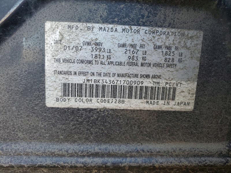 55601586 :رقم المزاد ، JM1BK343671700909 vin ، 2007 Mazda 3 مزاد بيع