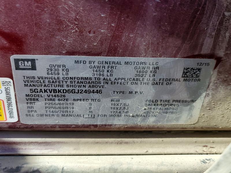52646256 :رقم المزاد ، 5GAKVBKD6GJ249446 vin ، 2016 Buick Enclave مزاد بيع