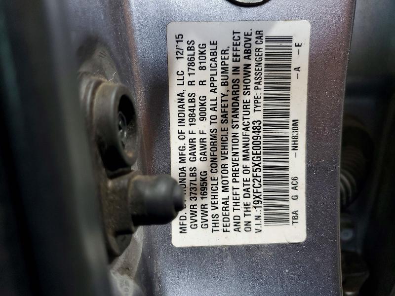 Продажа на аукционе авто 2016 Honda Civic, vin: 19XFC2F5XGE009483, номер лота: 53707446