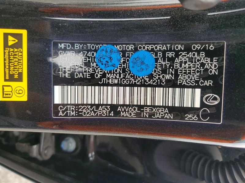 Aukcja sprzedaży 2017 Lexus Es, vin: JTHBW1GG7H2134213, numer aukcji: 53837056