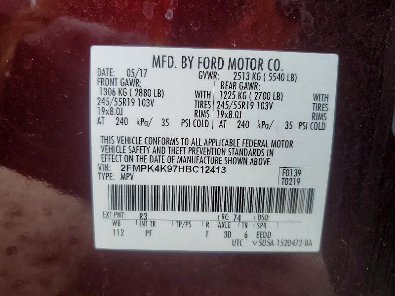 Aukcja sprzedaży 2017 Ford Edge, vin: 2FMPK4K97HBC12413, numer aukcji: 53834516
