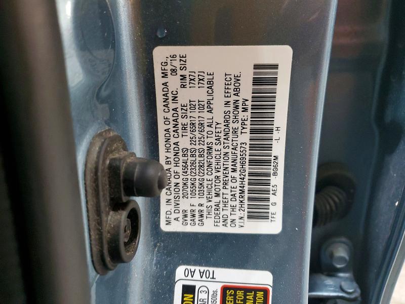 2016 Honda Cr-v მანქანა იყიდება აუქციონზე, vin: 2HKRM4H42GH695573, აუქციონის ნომერი: 54131396
