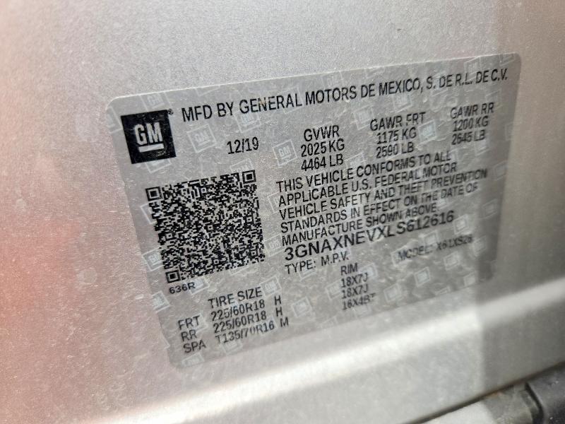 2020 Chevrolet Equinox მანქანა იყიდება აუქციონზე, vin: 3GNAXNEVXLS612616, აუქციონის ნომერი: 52309056