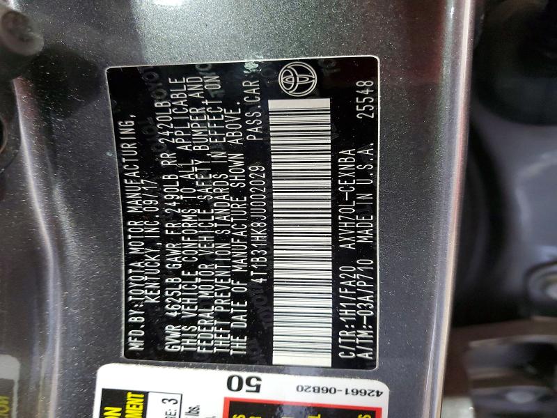 2018 Toyota Camry მანქანა იყიდება აუქციონზე, vin: 4T1B31HK8JU002029, აუქციონის ნომერი: 52401636