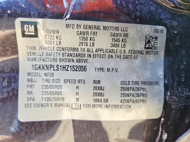 54504936 :رقم المزاد ، 1GKKNPLS1HZ152056 vin ، 2017 Gmc Acadia مزاد بيع