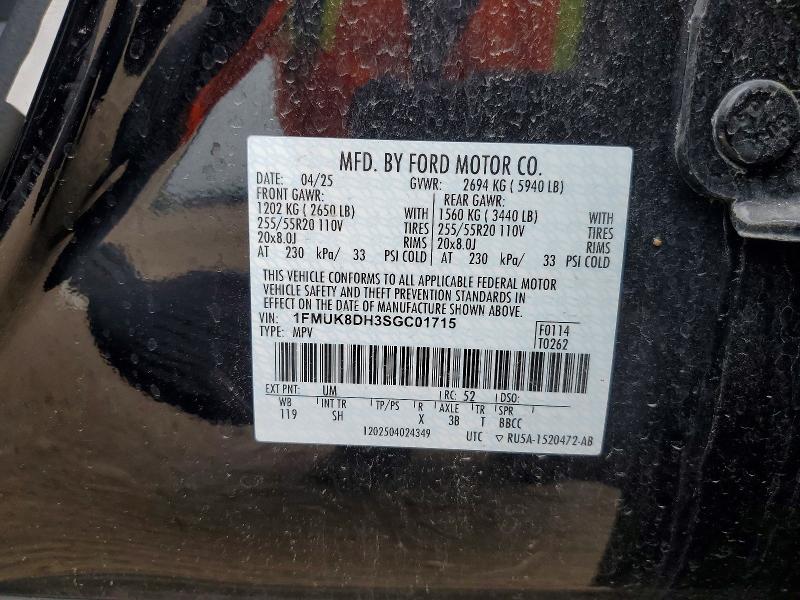 Aukcja sprzedaży 2025 Ford Explorer, vin: 1FMUK8DH3SGC01715, numer aukcji: 52718836