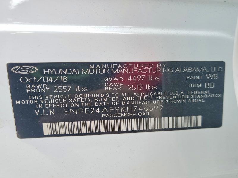 Продаж на аукціоні авто 2019 Hyundai Sonata, vin: 5NPE24AF9KH746592, номер лоту: 52540466