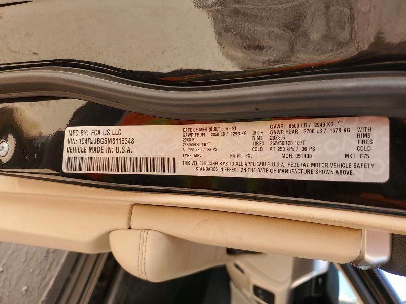 Продаж на аукціоні авто 2021 Jeep Grand Cherokee, vin: 1C4RJJBG5M8115348, номер лоту: 54845016