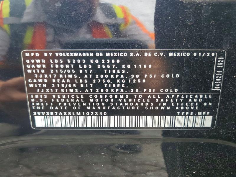 55430146 :رقم المزاد ، 3VV3B7AX8LM102340 vin ، 2020 Volkswagen Tiguan مزاد بيع
