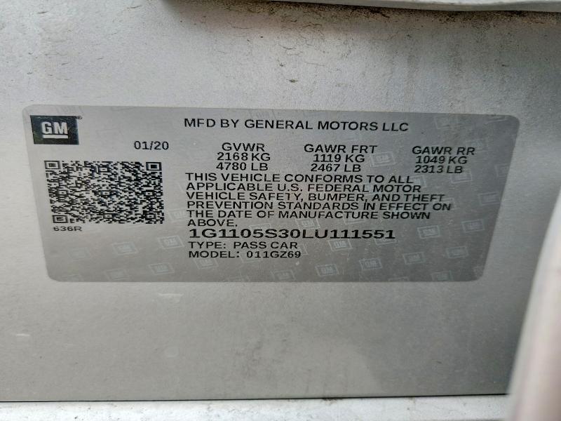54091096 :رقم المزاد ، 1G1105S30LU111551 vin ، 2020 Chevrolet Impala مزاد بيع