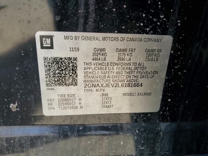 2020 Chevrolet Equinox მანქანა იყიდება აუქციონზე, vin: 2GNAXJEV2L6181664, აუქციონის ნომერი: 52398566