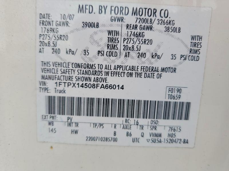 Aukcja sprzedaży 2008 Ford F150, vin: 1FTPX14508FA66014, numer aukcji: 55145876