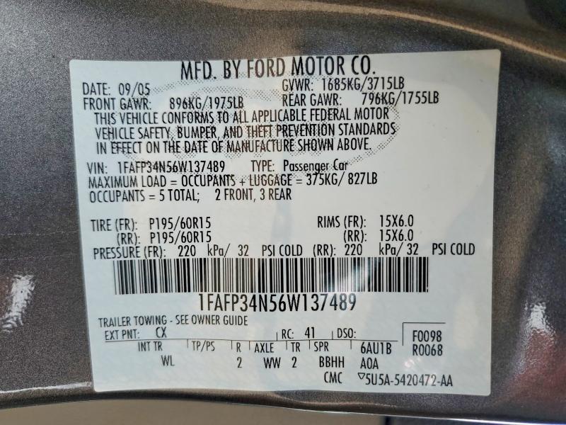 Продаж на аукціоні авто 2006 Ford Focus, vin: 1FAFP34N56W137489, номер лоту: 49077666