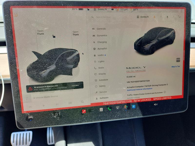 2022 Tesla Model Y მანქანა იყიდება აუქციონზე, vin: 7SAYGDEF5NF507328, აუქციონის ნომერი: 53566686