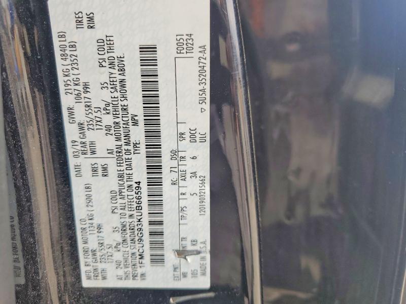 52485846 :رقم المزاد ، 1FMCU9G93KUB66594 vin ، 2019 Ford Escape مزاد بيع