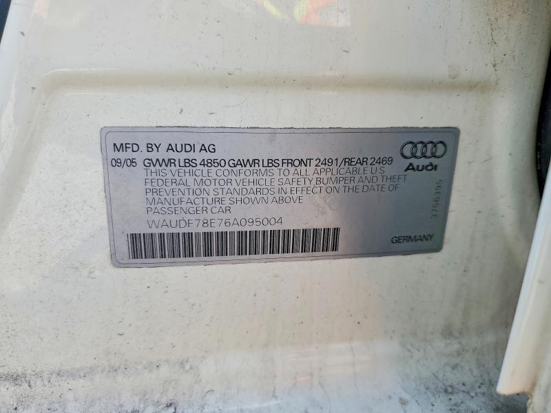 Aukcja sprzedaży 2006 Audi A4, vin: WAUDF78E76A095004, numer aukcji: 54544926