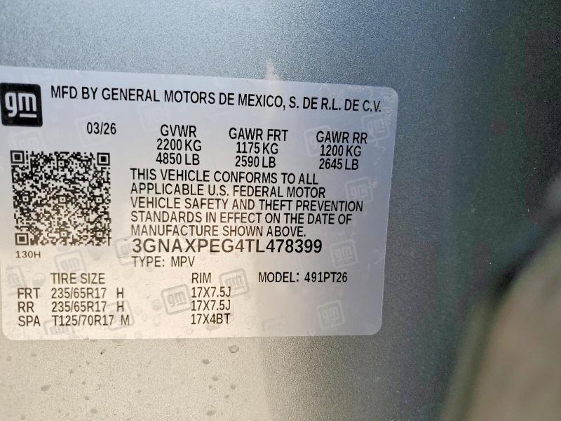 52949786 :رقم المزاد ، 3GNAXPEG4TL478399 vin ، 2026 Chevrolet Equinox مزاد بيع