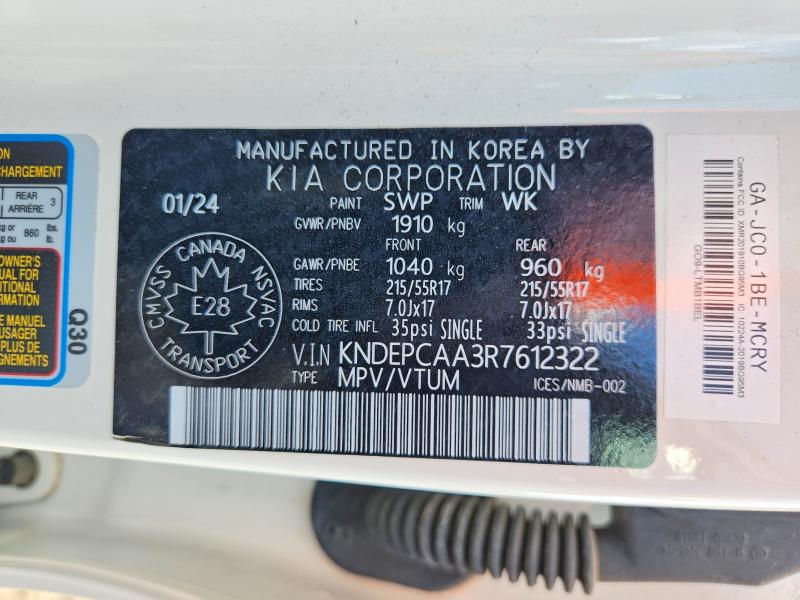 52057376 :رقم المزاد ، KNDEPCAA3R7612322 vin ، 2024 Kia Seltos مزاد بيع