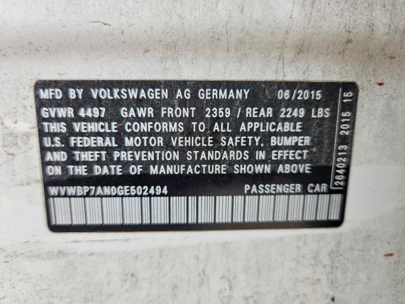 54326946 :رقم المزاد ، WVWBP7AN0GE502494 vin ، 2016 Volkswagen Cc مزاد بيع