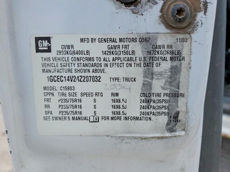 55079326 :رقم المزاد ، 1GCEC14V24Z207032 vin ، 2004 Chevrolet Silverado مزاد بيع