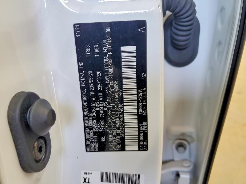 2022 Toyota Highlander მანქანა იყიდება აუქციონზე, vin: 5TDEBRCH5NS074010, აუქციონის ნომერი: 52059226
